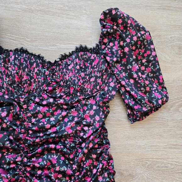 For Love & Lemons Melrose Puff Sleeve Satin Floral Bustier Mini Dress Sexy Small - Picture 10 of 17